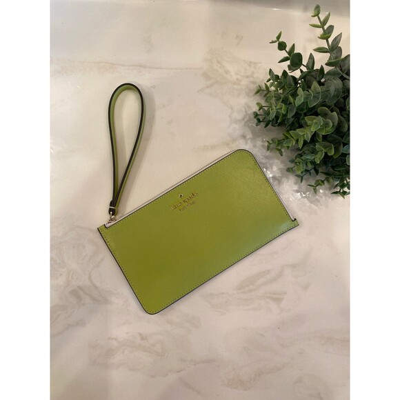 Kate Spade New York Lucy Zip Close Wristlet Wallet Clutch Cream & Green NWOT - Picture 1 of 11